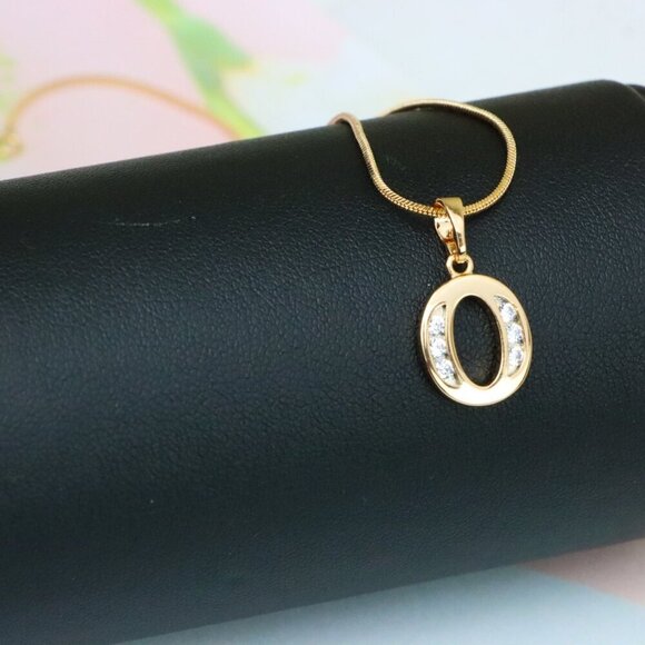 "Rose Gold Letter O Pendant with Crystals – 18K Gold Plated Charm, XPPT1364 - Picture 7 of 13